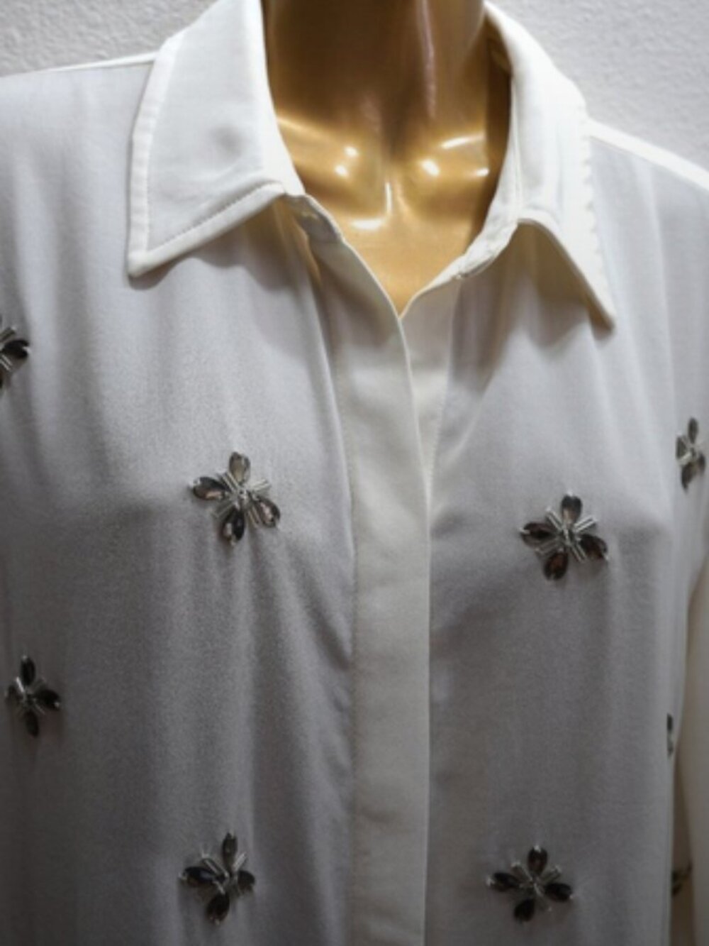 Embellished Ecru Diamond Stones Matida Button-Up Tunic Shirt size 2 - Picture 4 of 6